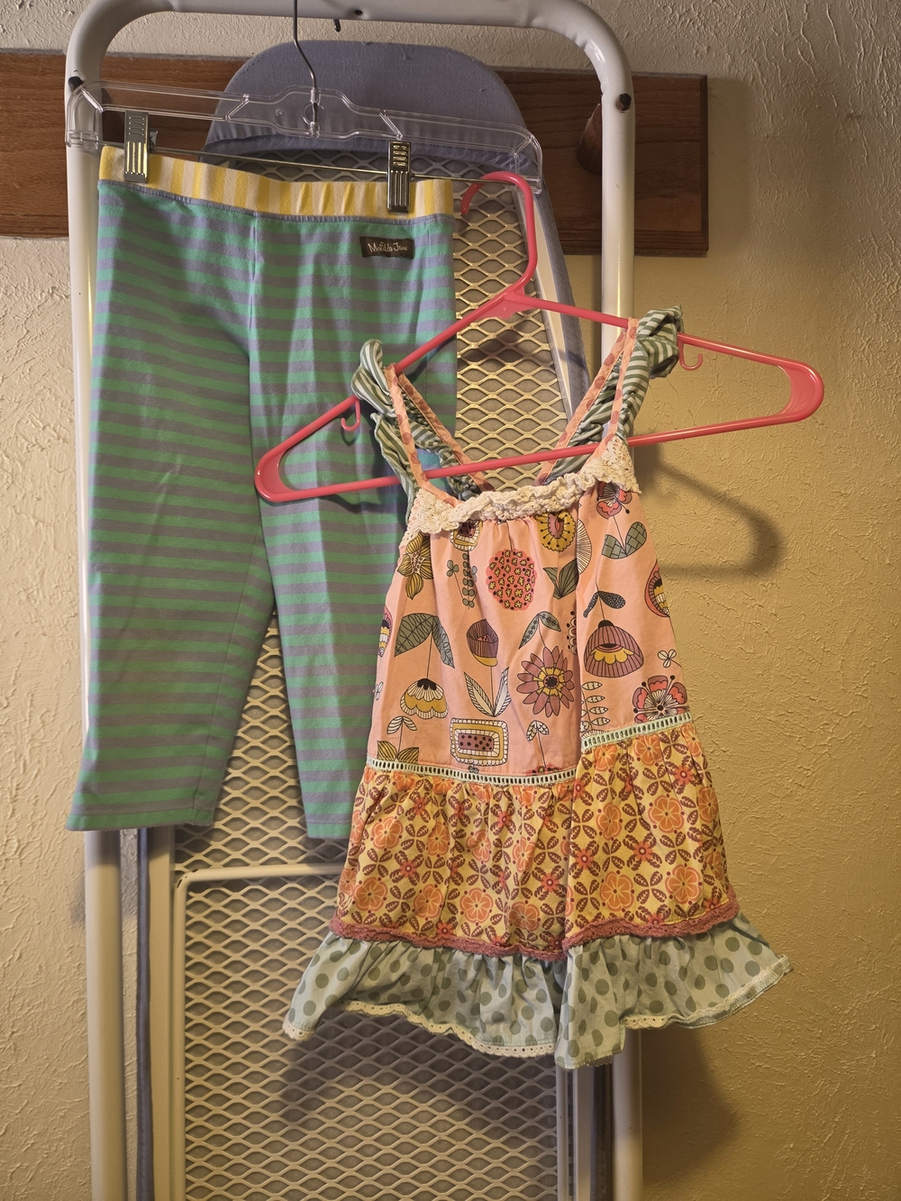 Matilda Jane Girls Pink Multi Floral Tunic & Green Striped Leggings Set